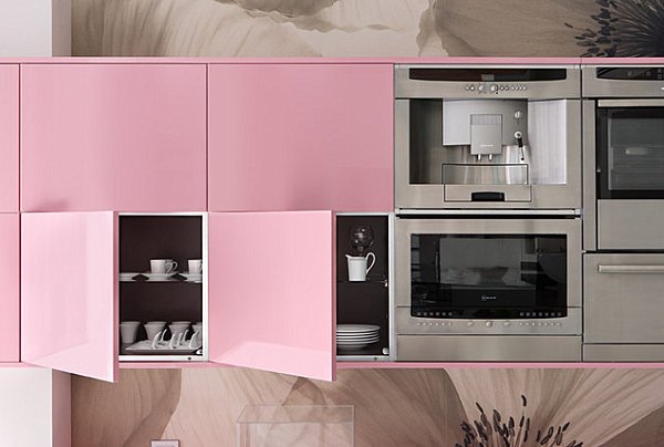 Décorer sa maison avec des meubles laqués cuisine rose 