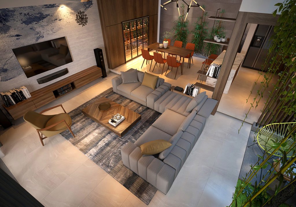 Un jardin d'intérieur dans une cour