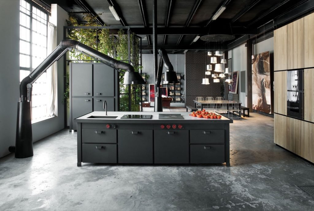 Un sol en ciment dans des cuisines industrielles