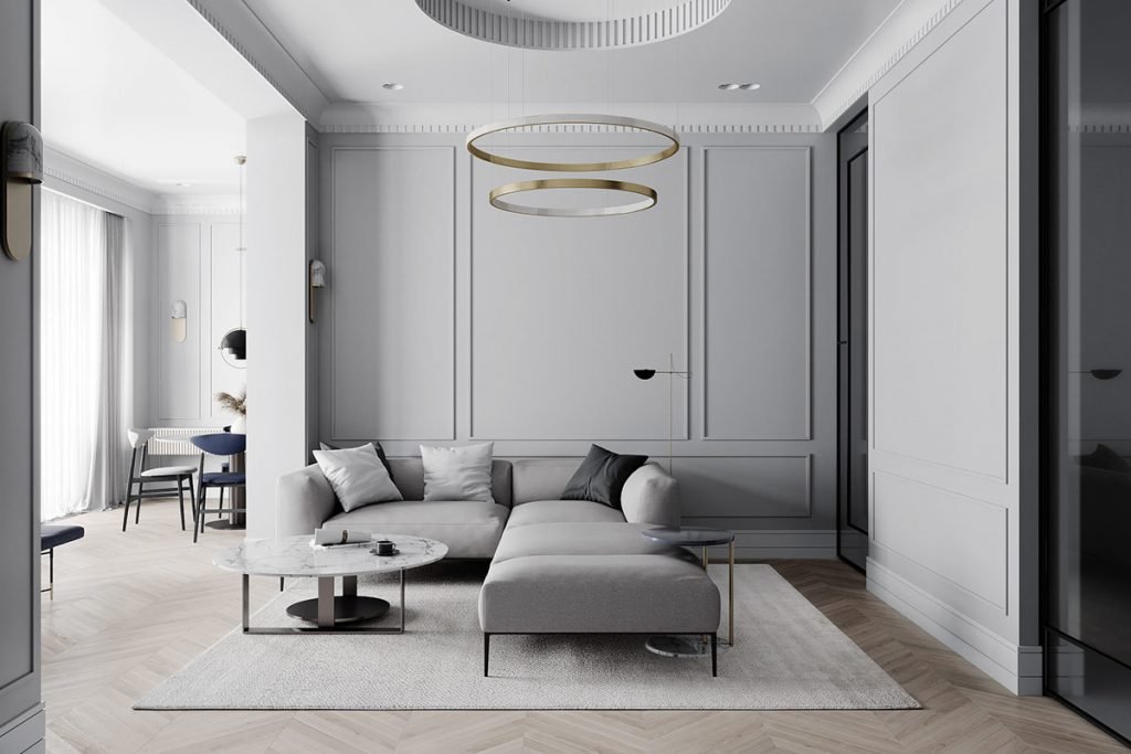 Un salon à la décoration d'intérieur néoclassique