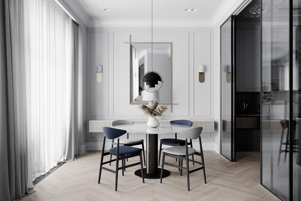 Un salon à la décoration d'intérieur néoclassique