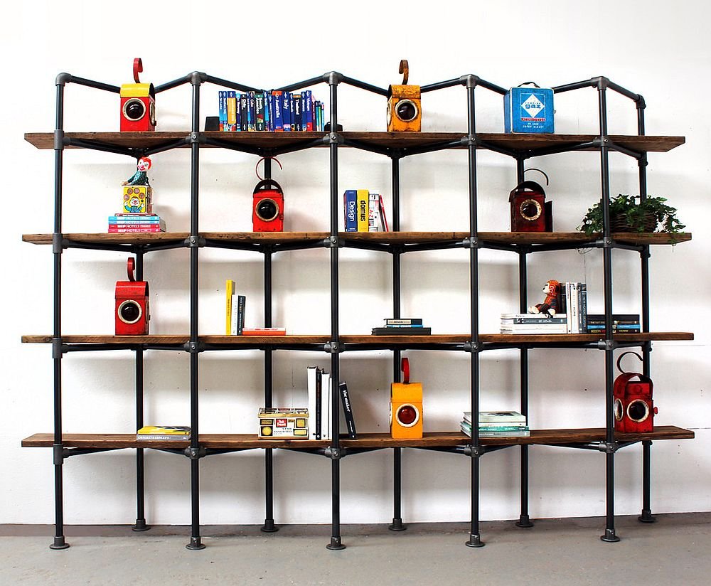 Décors de salons chics étagères bois et métal 5