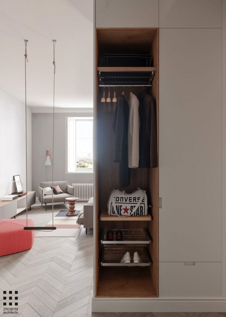 Une maison monochrome couloir et chambre  1