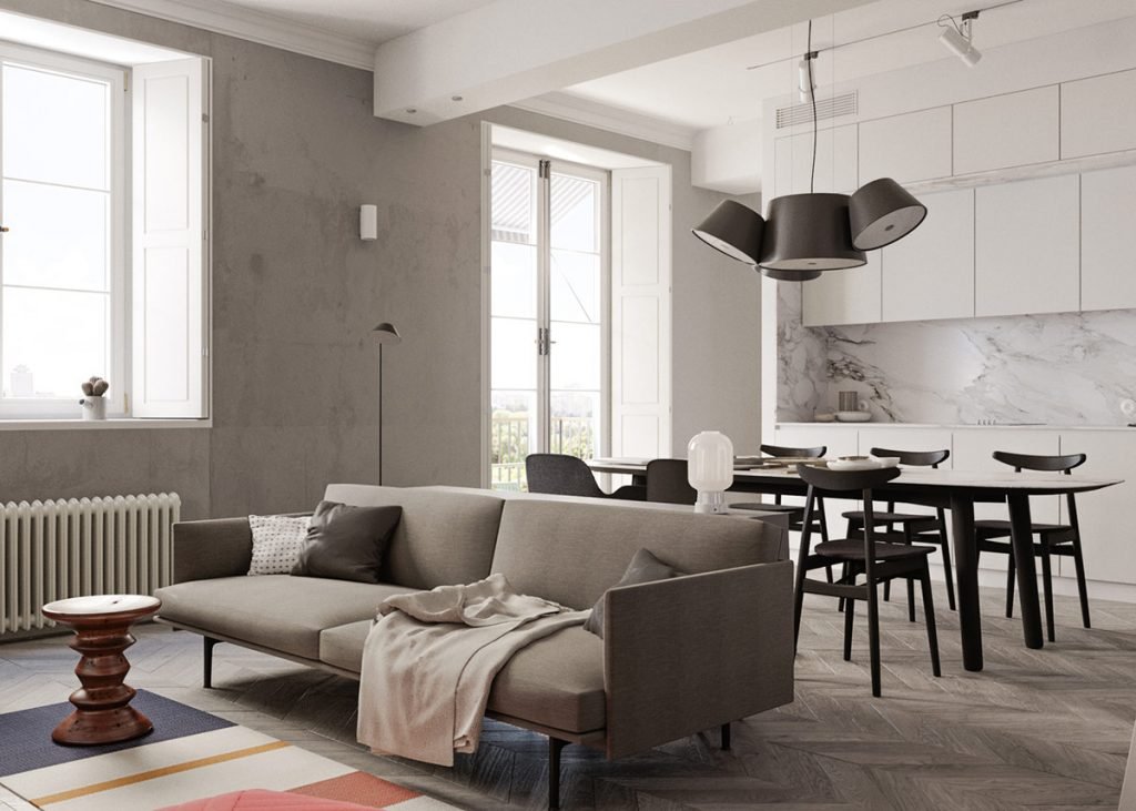 Une maison monochrome mais un salon vivant 