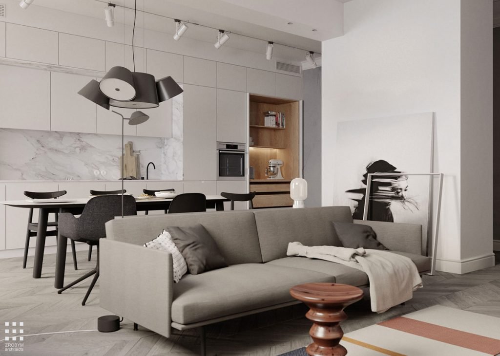 Une maison monochrome mais un salon vivant 1