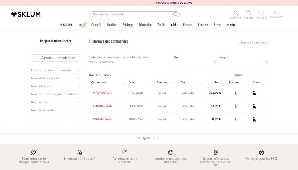 commandes sklum