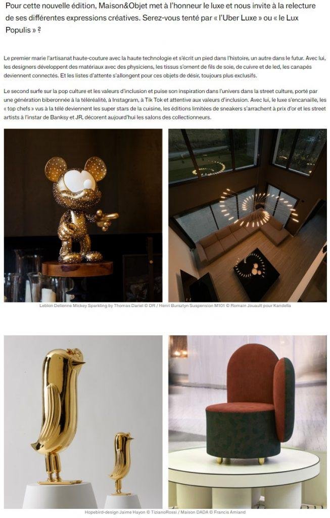 Maison et Objet Mars 2022 NOUVEAUX LUXES