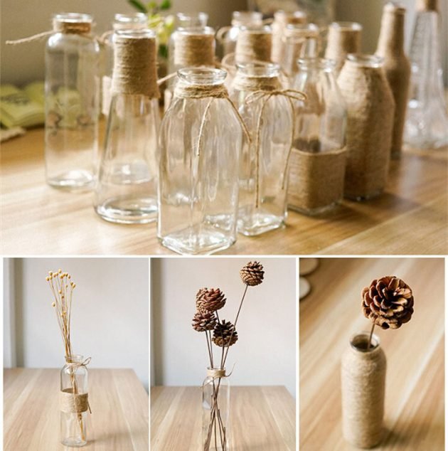 Vases et bouteilles en corde de chanvre Vases et bouteilles en corde de chanvre