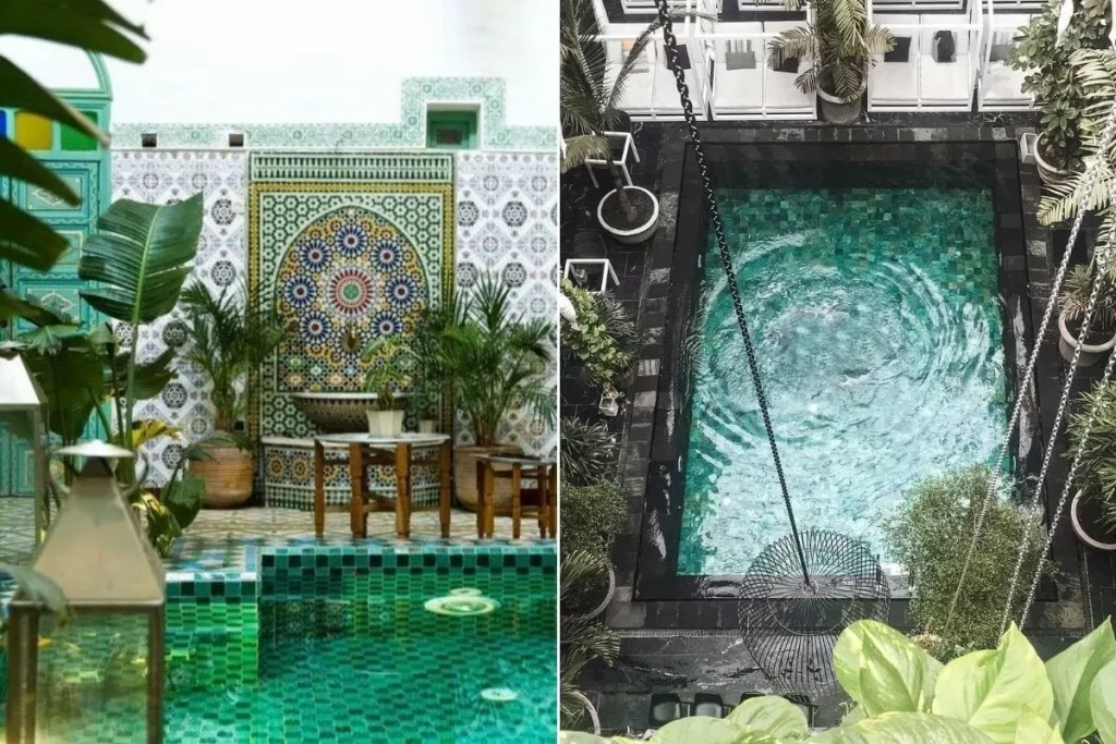 Décoration autour de la piscine avec des carreaux décoratifs