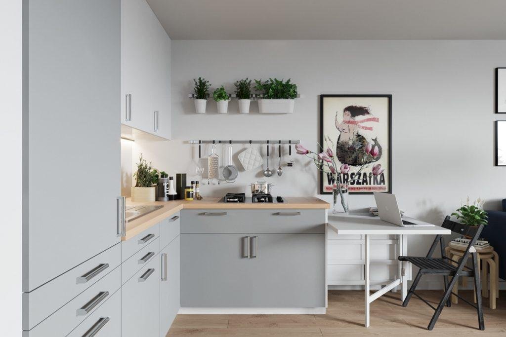 Cuisine en L avec îlot central