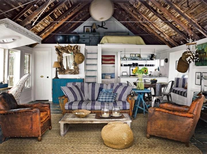 Le salon de la cabane de pêcheur un espace douillet aux accents vintage
