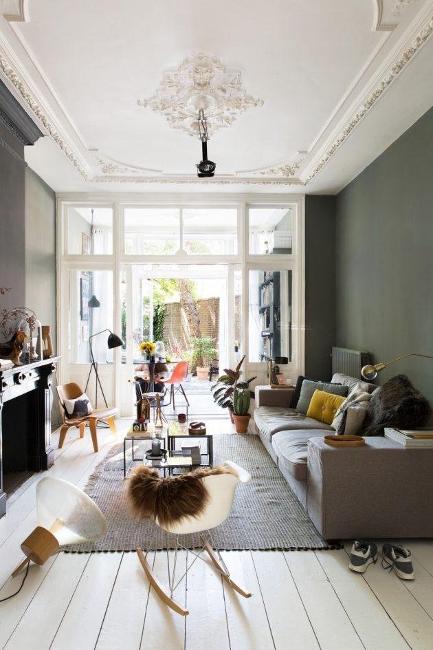 Un salon vert aux murs kaki