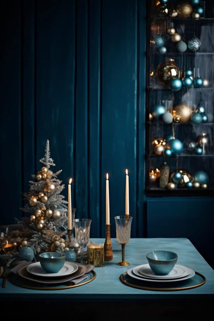 Table de noel complète bleu nuit