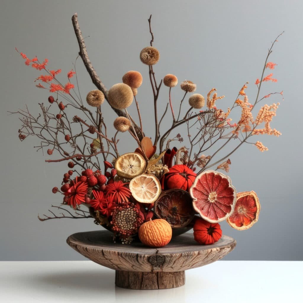 centre de table de noel assemblage de plantes séchées