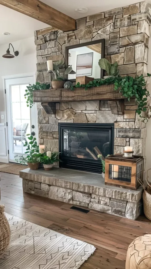 Décor de cheminée façon style ferme moderne