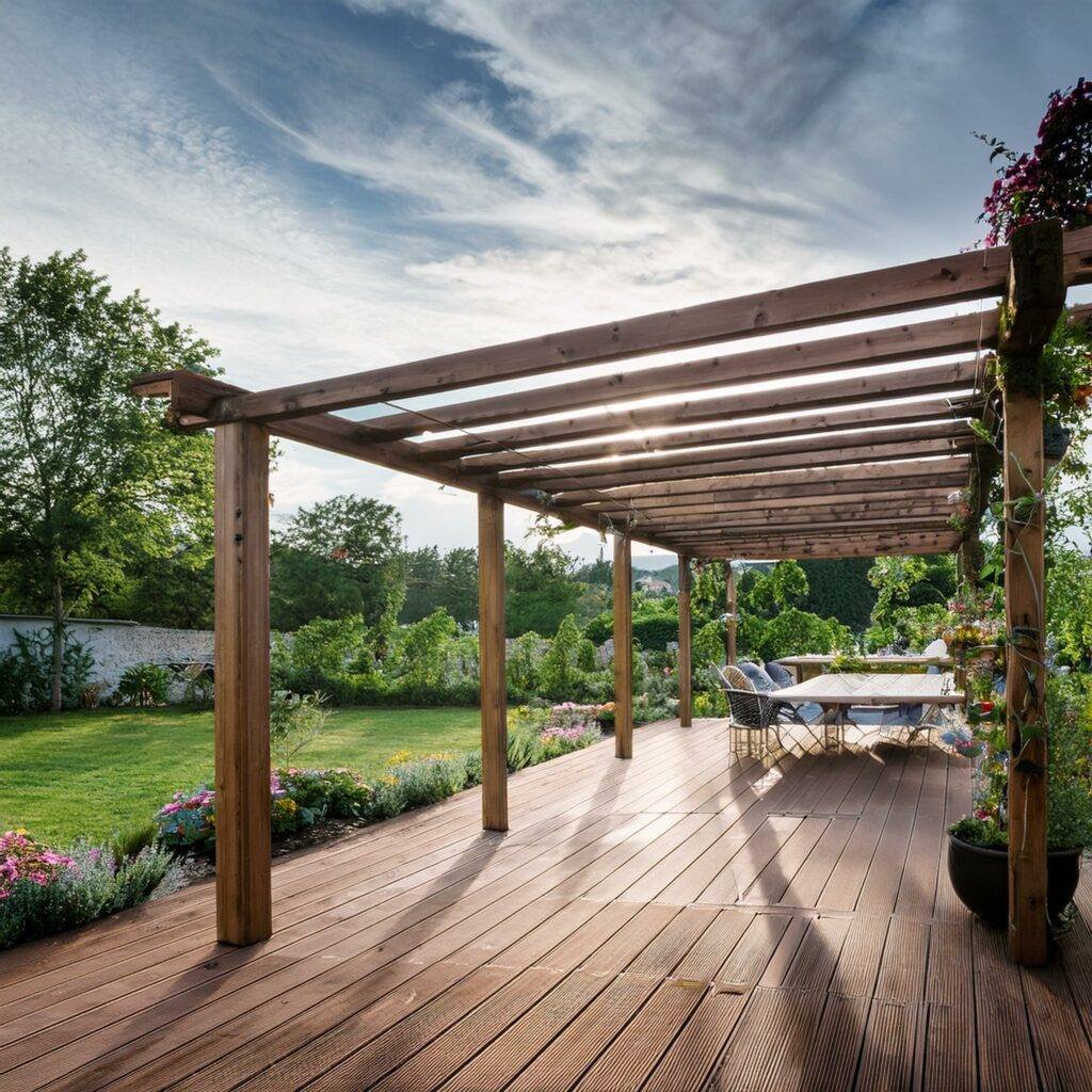 Aménagement extérieur avec terrasse et pergola : à déclarer à l'assurance habitation Aménagement extérieur avec terrasse et pergola : à déclarer à l'assurance habitation