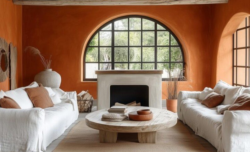 Salon terracotta fireplace style côtier